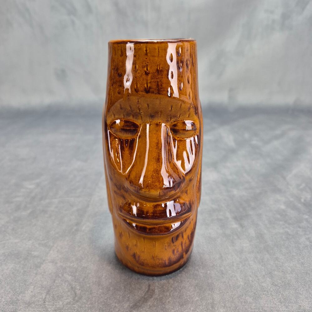 Vintage Ceramic Tiki Hawaiian Easter Island Polynesian Barware Brown Mug #DW128